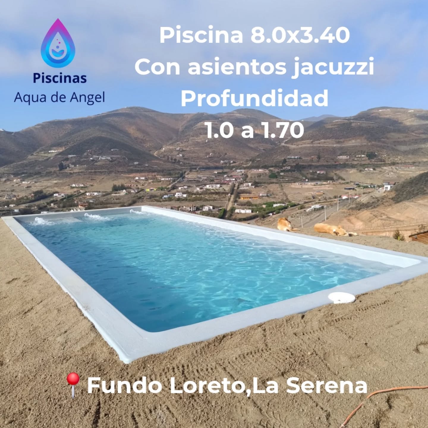 Piscina con jacuzzi integrado instalada en La Serena por Piscinas Aqua de Angel